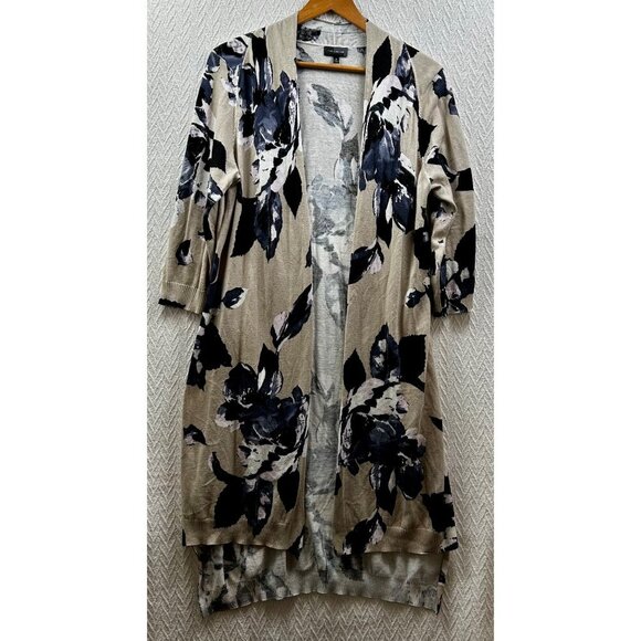 THE LIMITED OPEN FRONT LONG CARDIGAN WATERCOLOR FLORAL PRINT XL - Picture 3 of 5